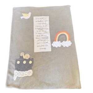 Demdaco Grey Sherpa Noahs Ark Baby Blanket Rainbow Peace Stripe Reversible Plush